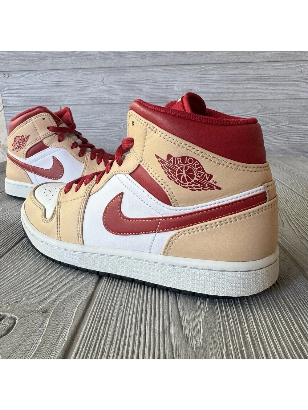 Nike Air Jordan 1 Mid Sail Red Tan Men’s Sneakers Size 7.5 Style 554724-201